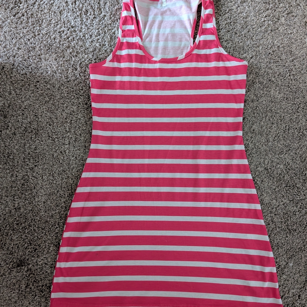 Pink and White Striped Sleeveless Dress